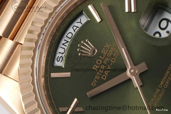 MiroTime 0516 DayDate 40 RG JDF Gain Weight 904L Steel Green Dial Roman Markers on President Bracelet A2836 V Trendsetting 1816